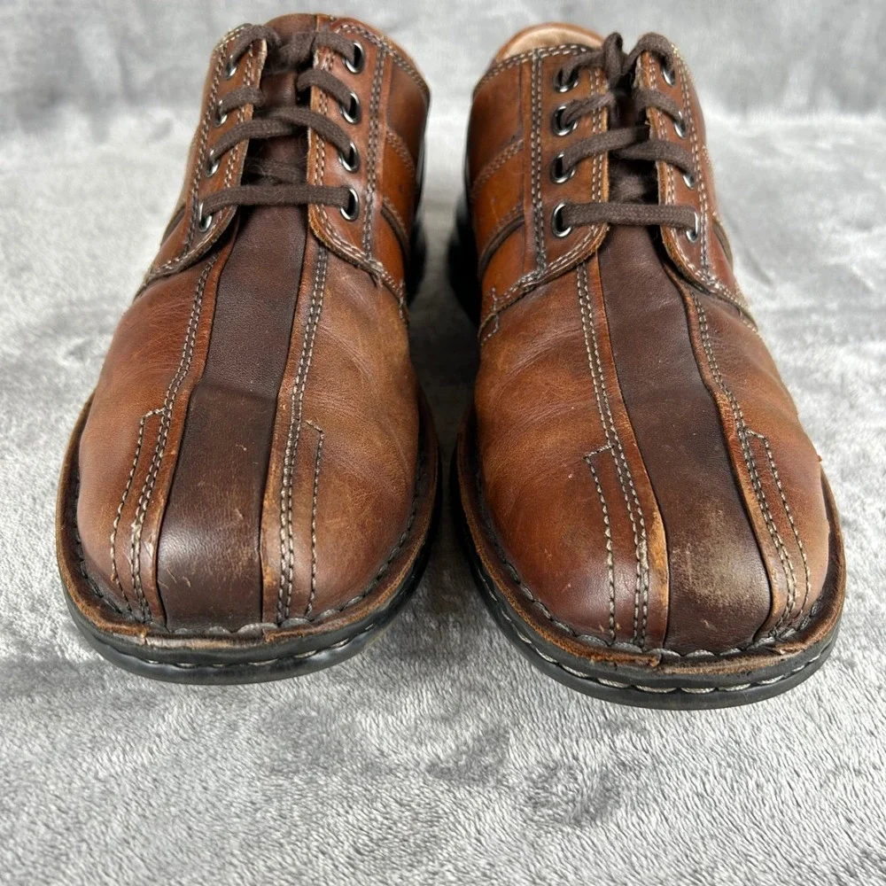 Clarks Mens Brown Leather Lace Up Bicycle Toe Oxford Shoes 70852 Size 9.5 M